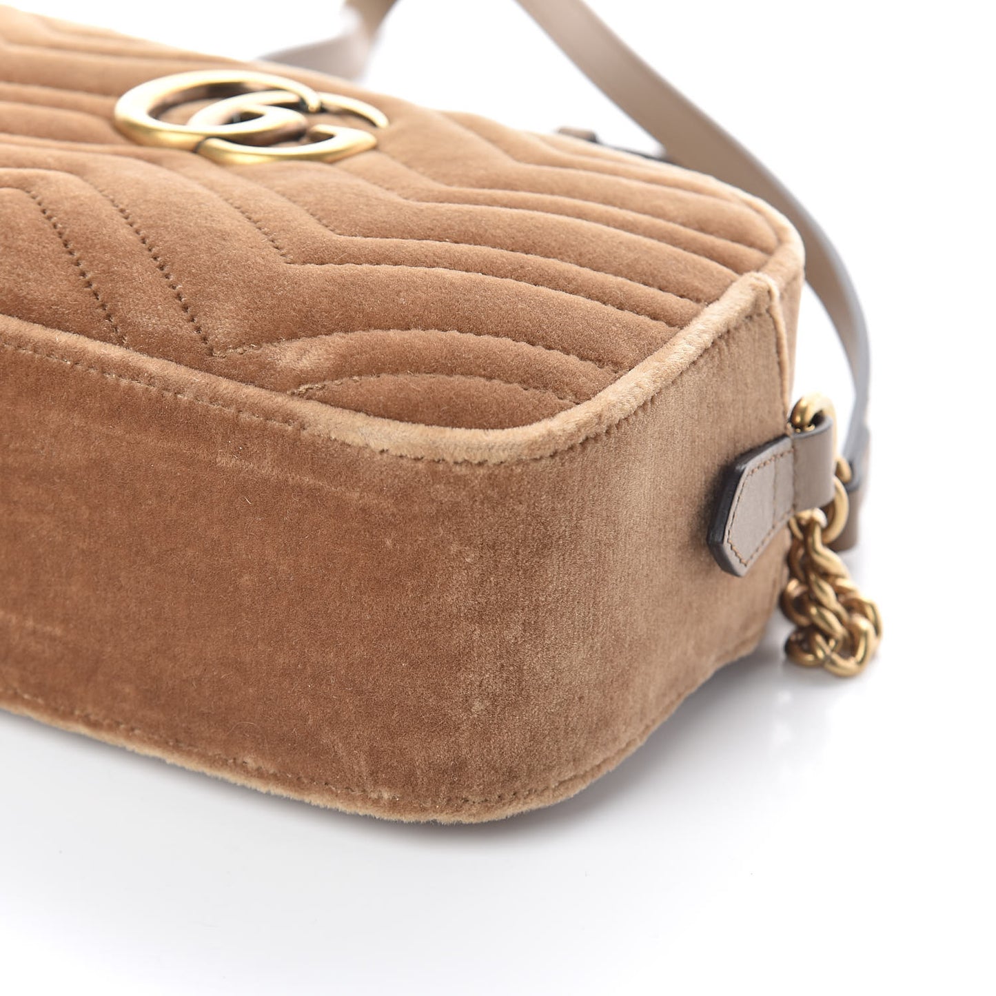 Velvet Matelasse Small GG Marmont Chain Shoulder Bag Taupe