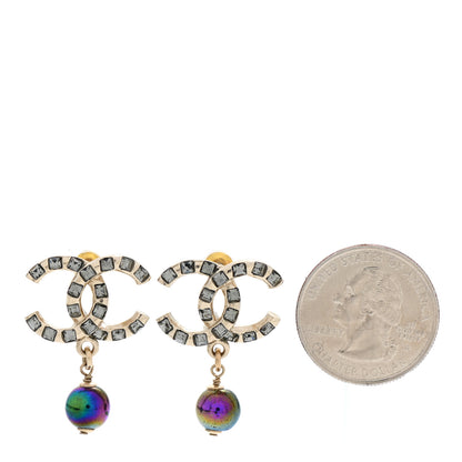 Chanel Metal Pearl Crystal CC Drop Earrings Gold Purple Gray 2 of 5