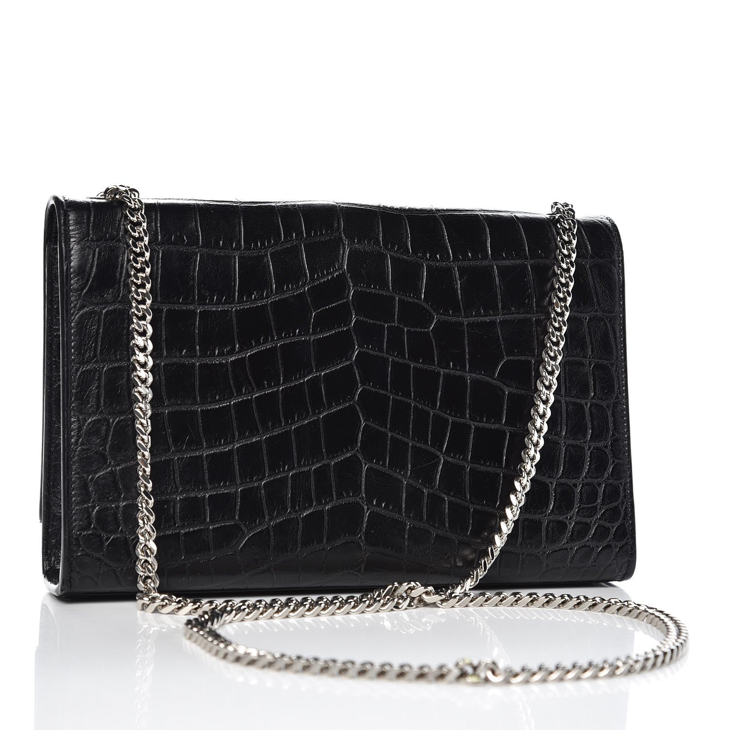 Saint Laurent Calfskin Crocodile Embossed Medium Classic Monogram Kate Tassel Satchel Black 3 of 8