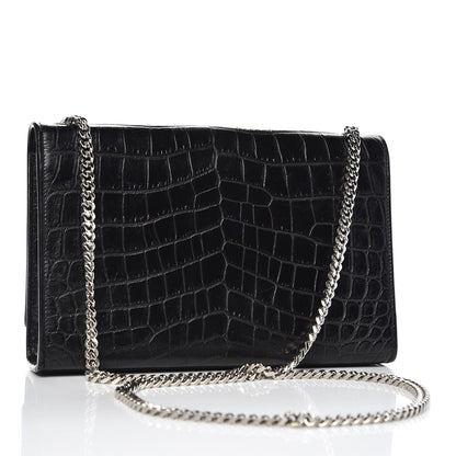 Saint Laurent Calfskin Crocodile Embossed Medium Classic Monogram Kate Tassel Satchel Black 3 of 8