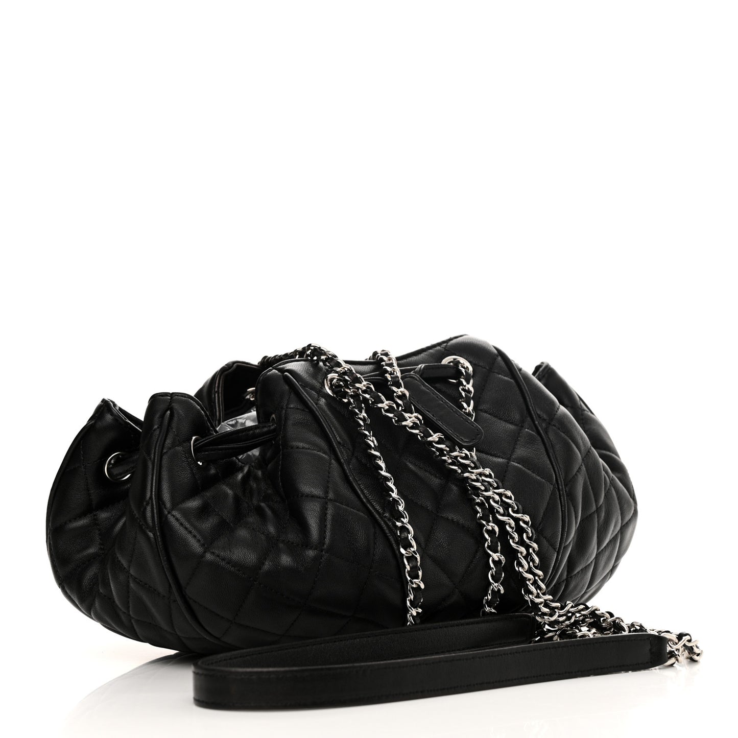 Calfskin Quilted Drawstring Sac Cordon Bag Black