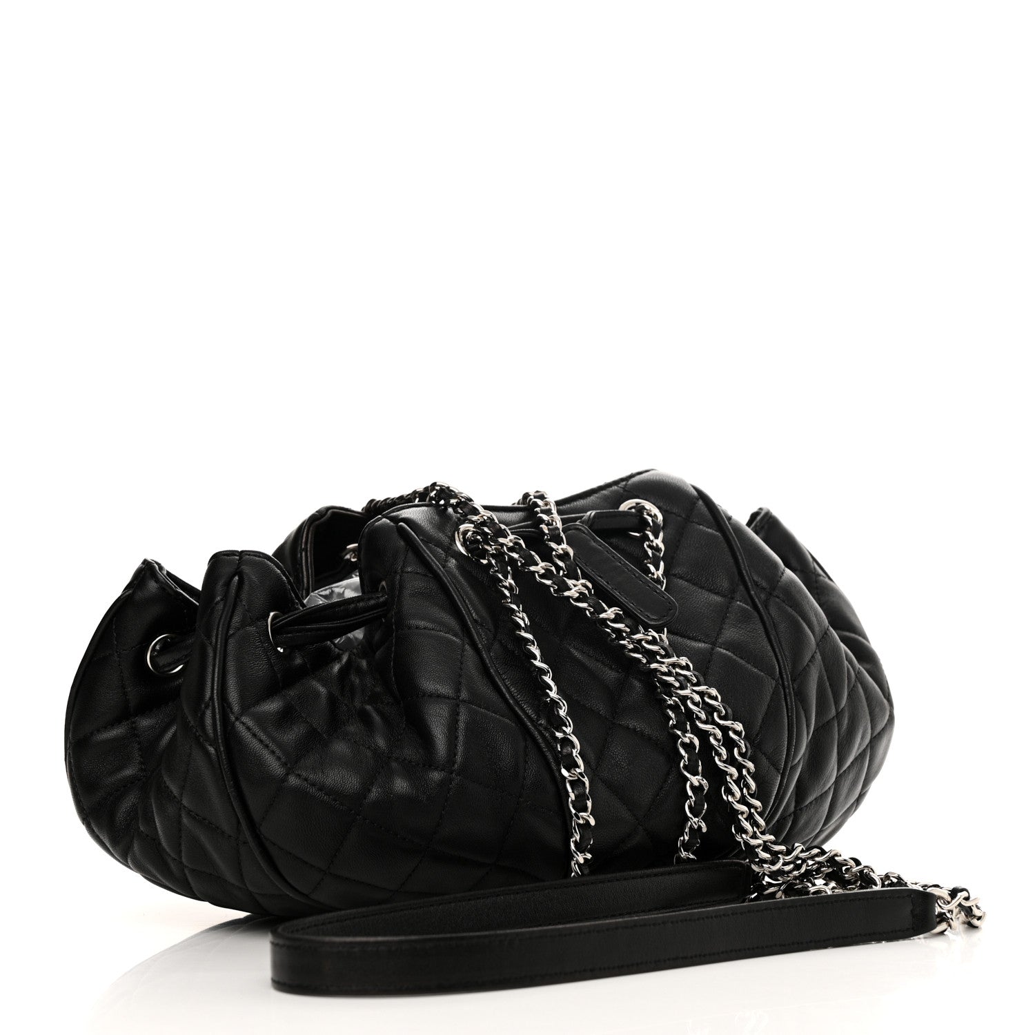 Chanel Calfskin Quilted Drawstring Sac Cordon Bag Black 3 of 9