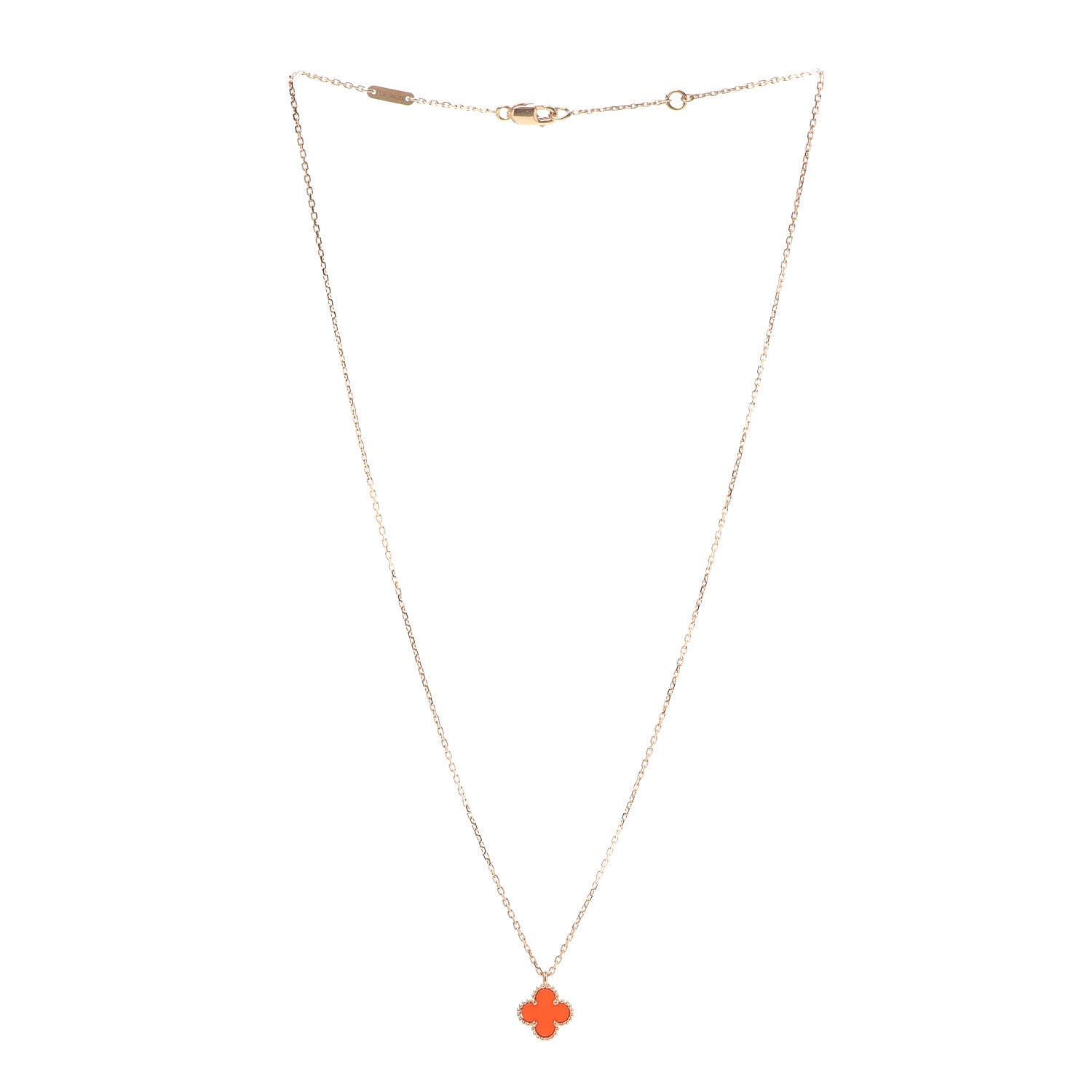Van Cleef & Arpels 18K Rose Gold Carnelian Sweet Alhambra Pendant Necklace 3 of 7