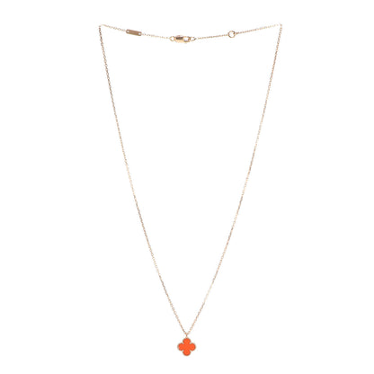 Van Cleef & Arpels 18K Rose Gold Carnelian Sweet Alhambra Pendant Necklace 3 of 7