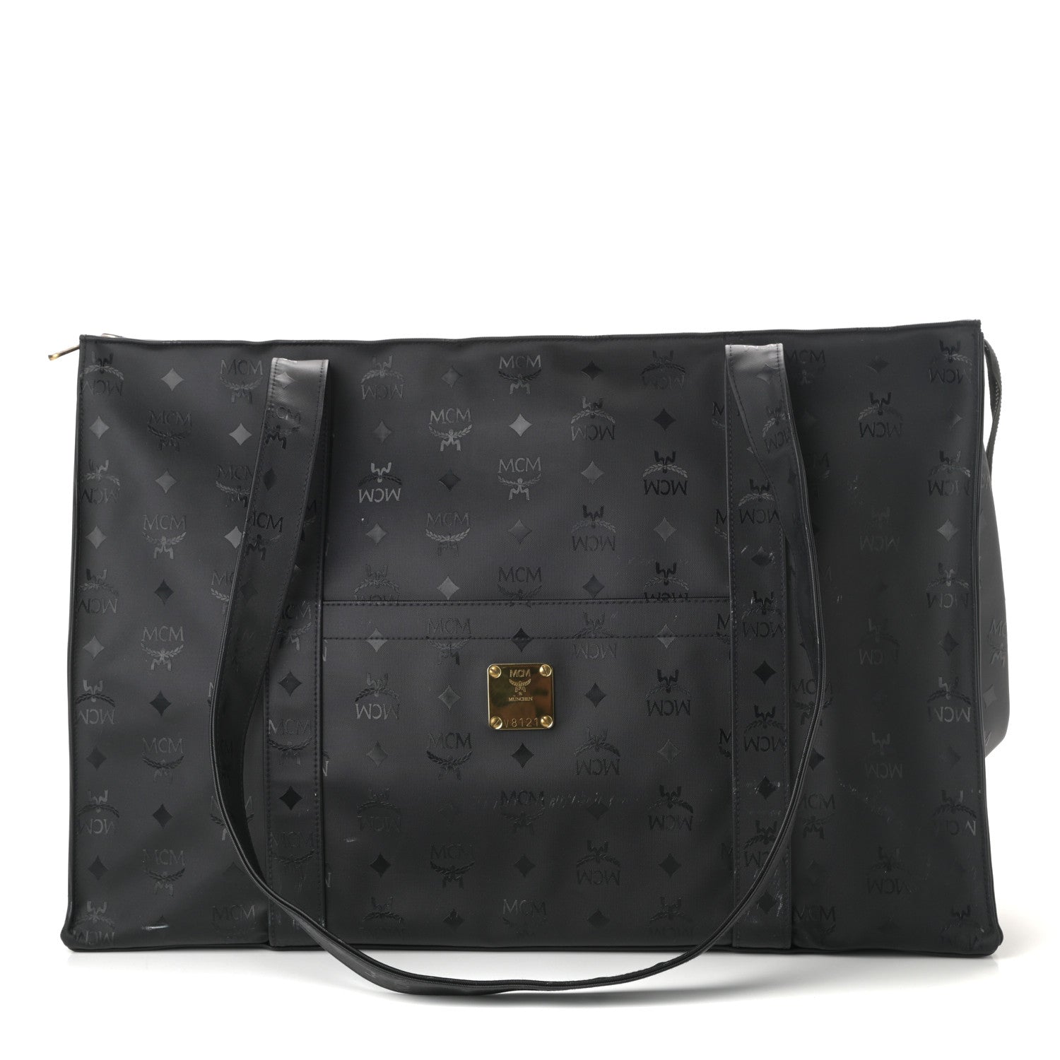 MCM Monogram Coated Canvas Tote Bag Black 1 of 9
