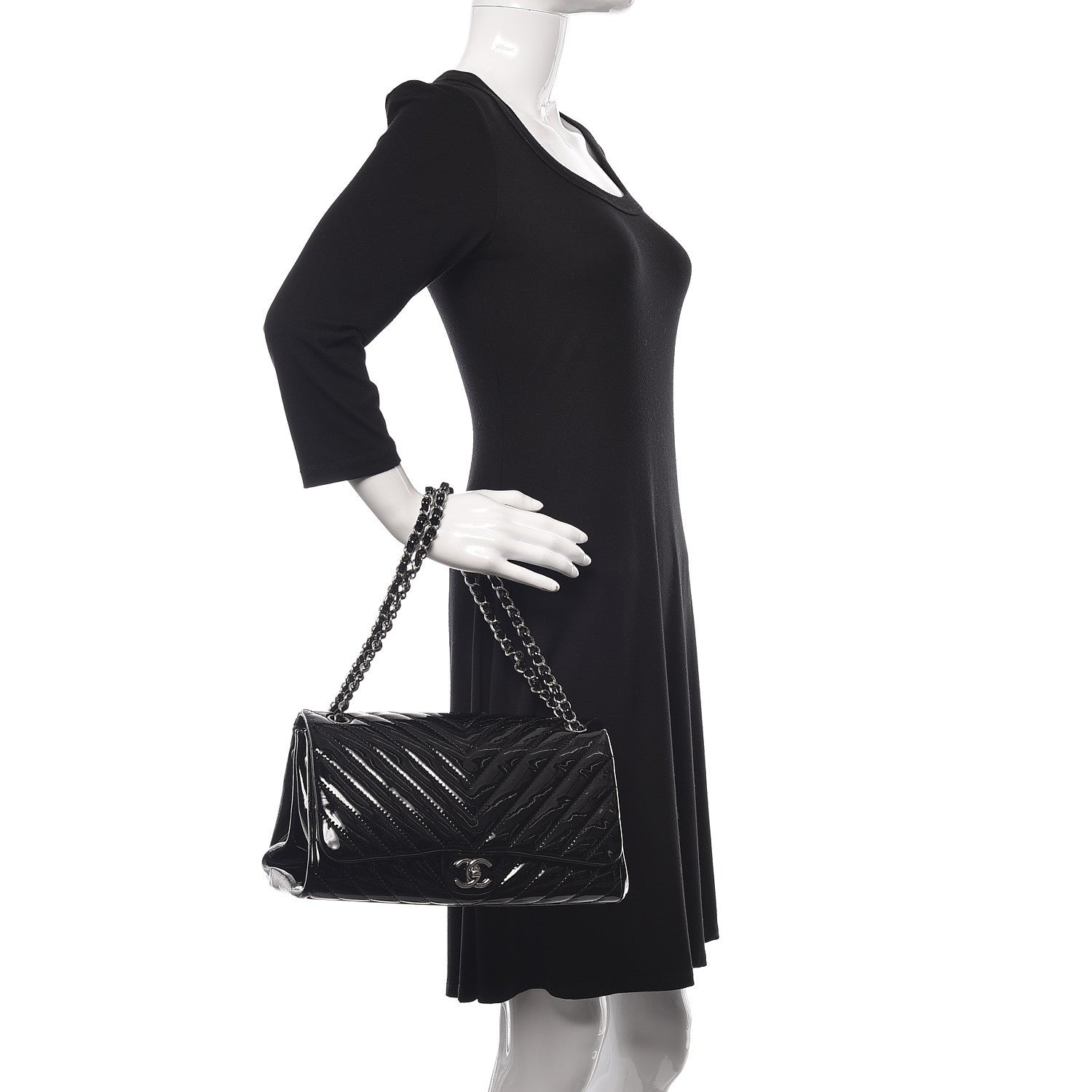 Chanel Patent Chevron Quilted Accordion Flap Black 2 of 10
