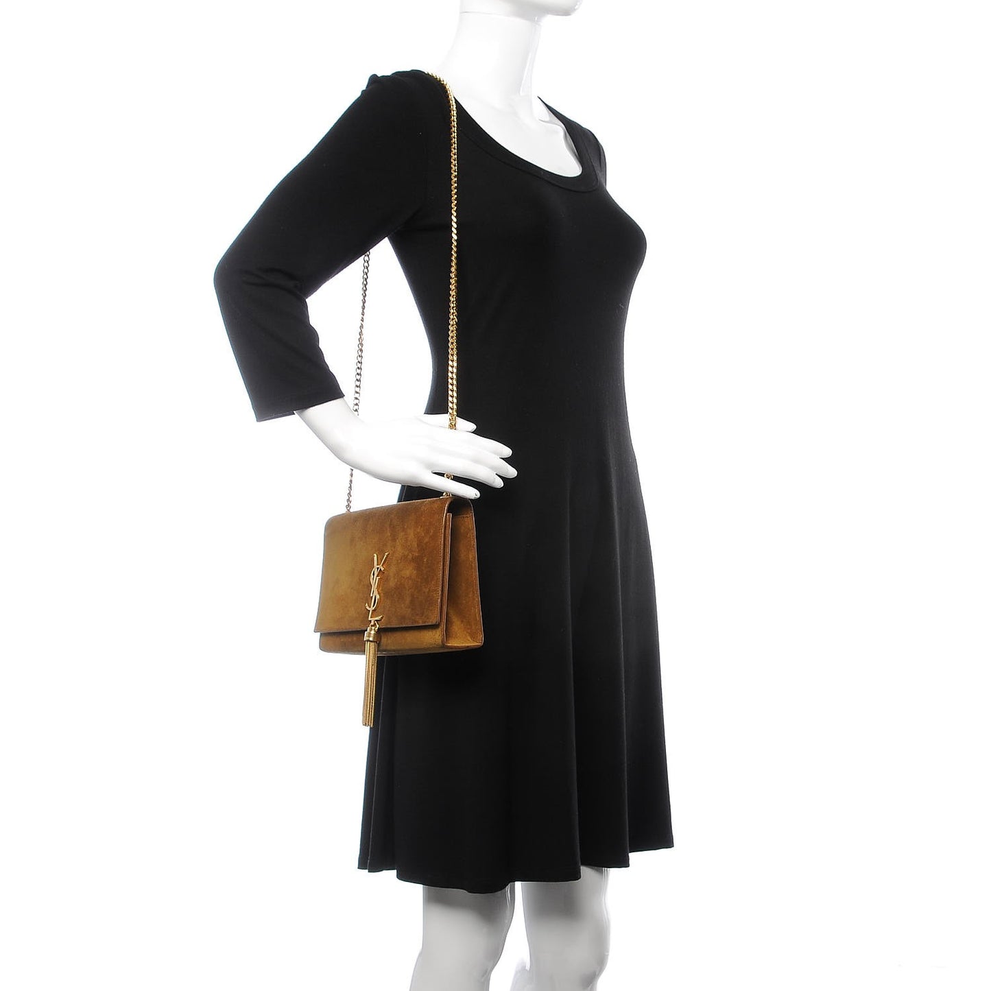 Suede Medium Classic Monogram Kate Tassel Satchel Light Ochre