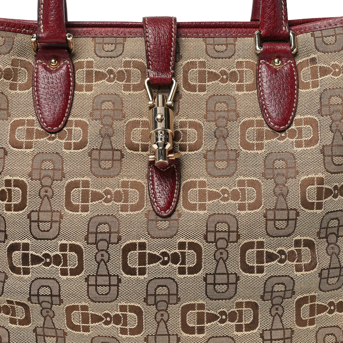 Canvas Horsebit Print Piston Lock Tote Red