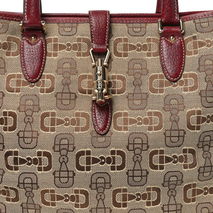 Gucci Canvas Horsebit Print Piston Lock Tote Red 8 of 10