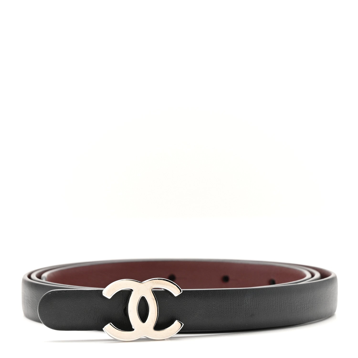 Chanel Calfskin CC Skinny Reversible Belt 90 36 Black Burgundy 1793000 ...