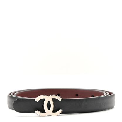 Chanel Calfskin CC Skinny Reversible Belt 90 36 Black Burgundy 1 of 9
