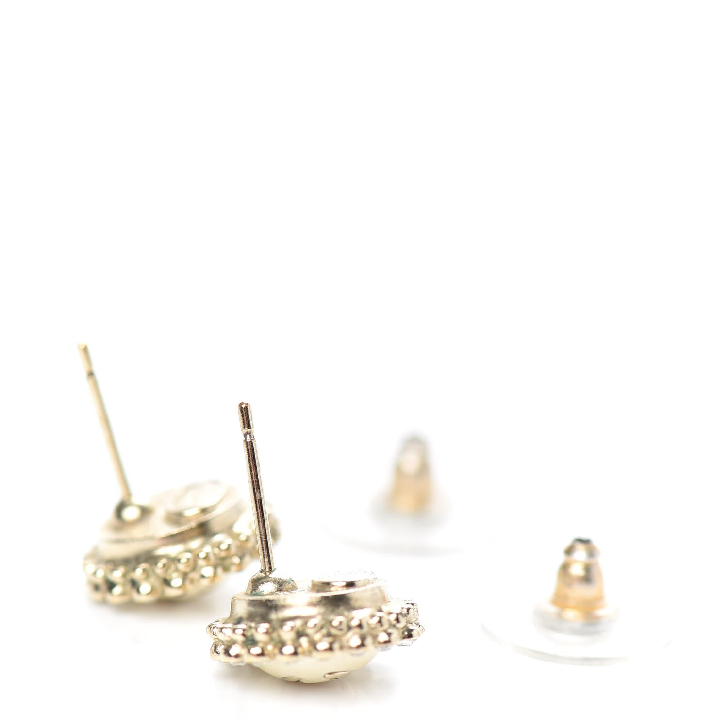 Chanel Pearl Crystal CC Round Earrings Light Gold 4 of 5
