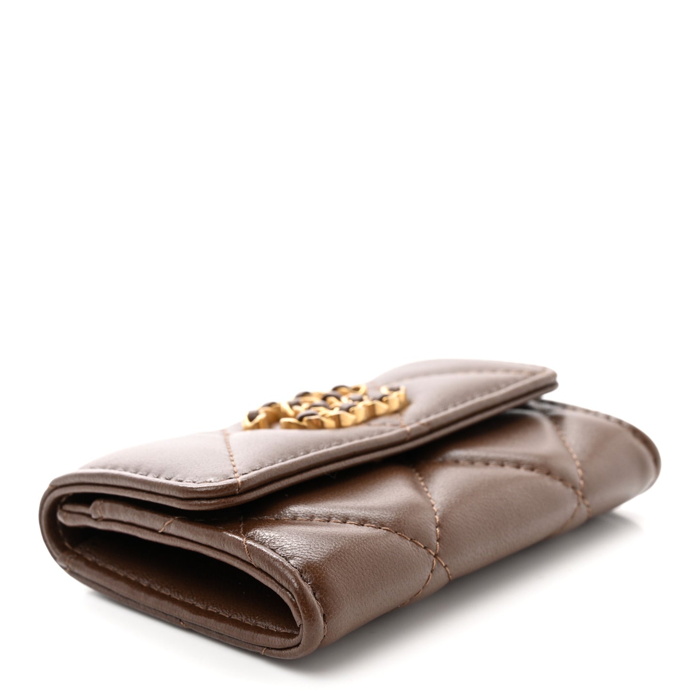Lambskin Quilted Chanel 19 Flap Card Holder Dark Brown