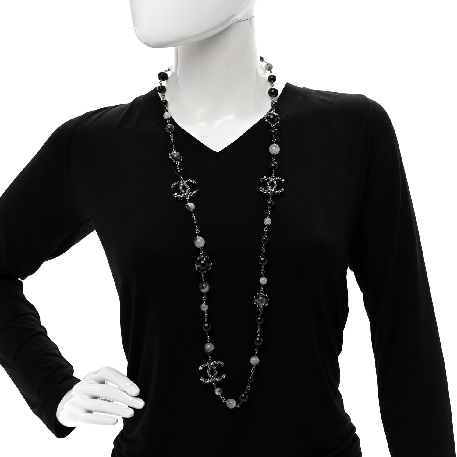 Chanel Ruthenium Pearl Beaded CC Long Necklace Black 2 of 4