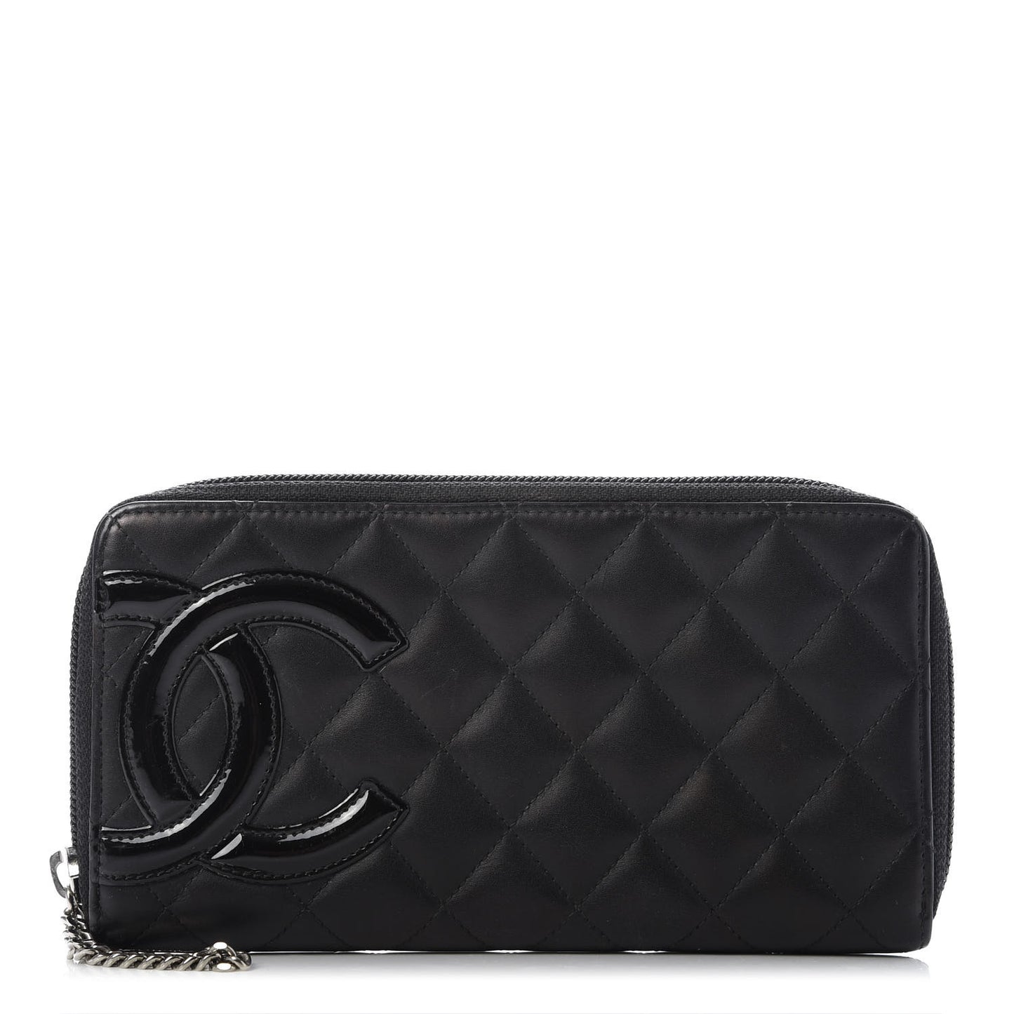 Calfskin Quilted Cambon Large Gusset Zip Around Wallet Black
