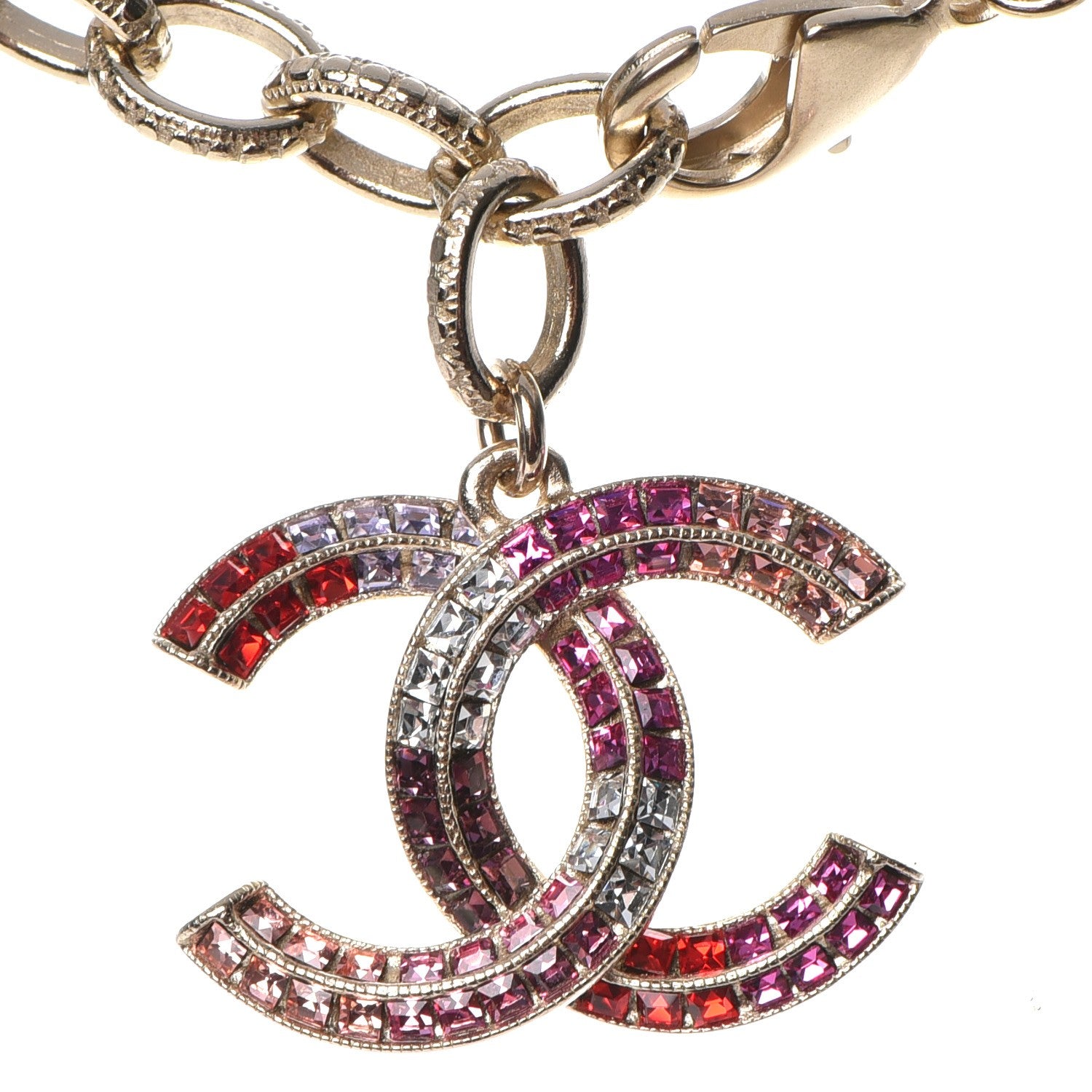 Chanel Baguette Crystal CC Bracelet Gold Fuchsia Purple 4 of 7
