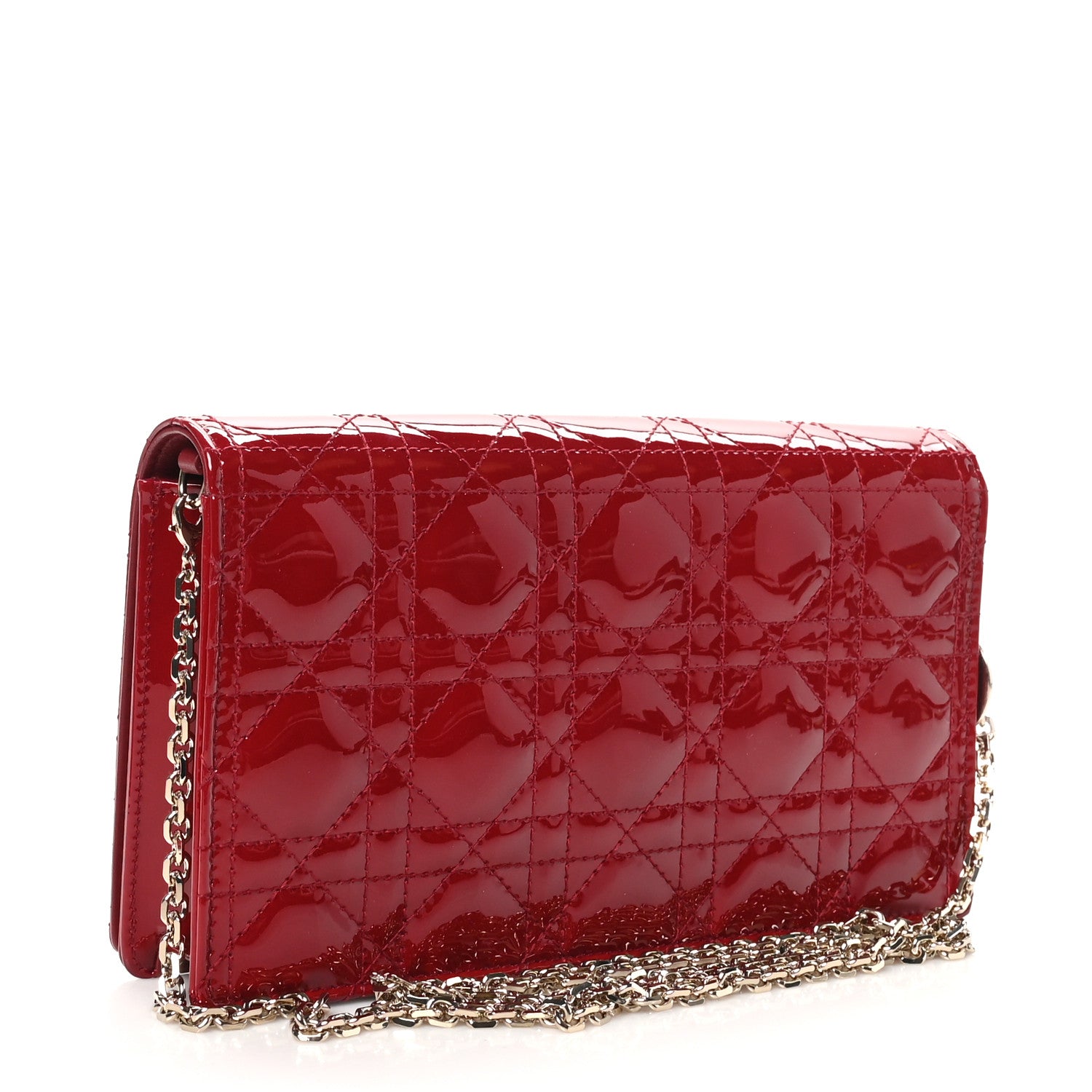 Christian Dior Patent Cannage Lady Dior Chain Wallet Rouge Ceris 4 of 11