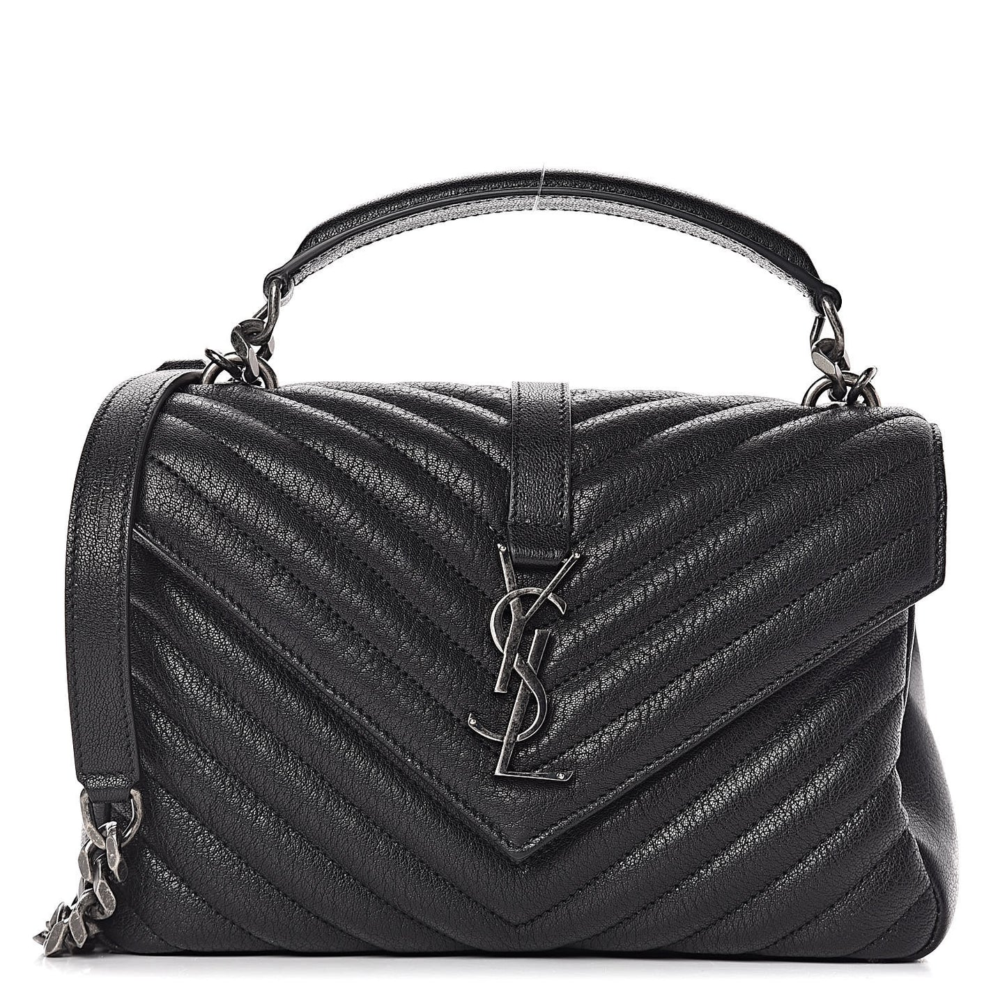 Sheepskin Matelasse Chevron Monogram Medium College Bag Black