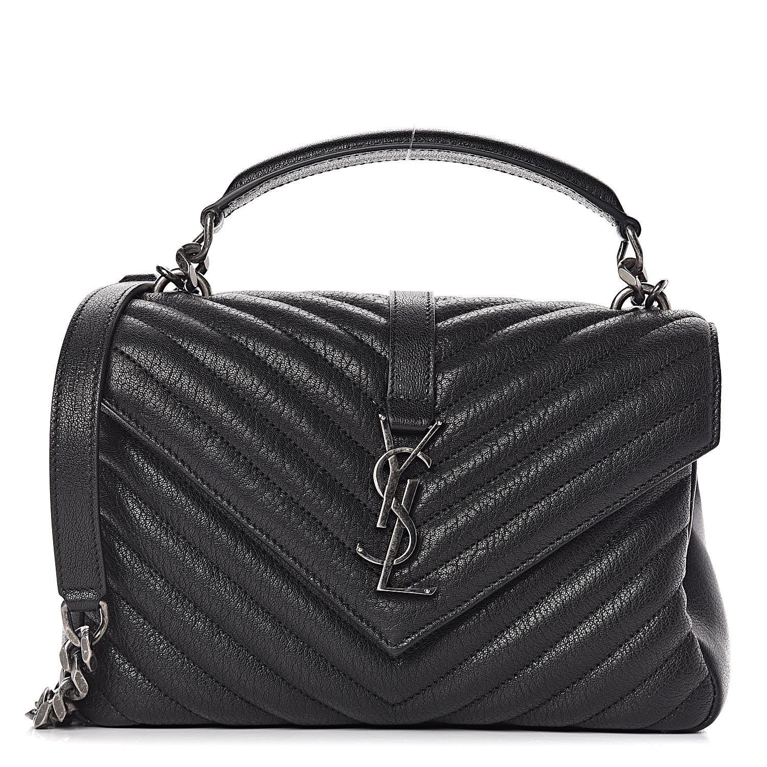 Saint Laurent Sheepskin Matelasse Chevron Monogram Medium College Bag Black 1 of 11