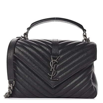 Saint Laurent Sheepskin Matelasse Chevron Monogram Medium College Bag Black 1 of 11