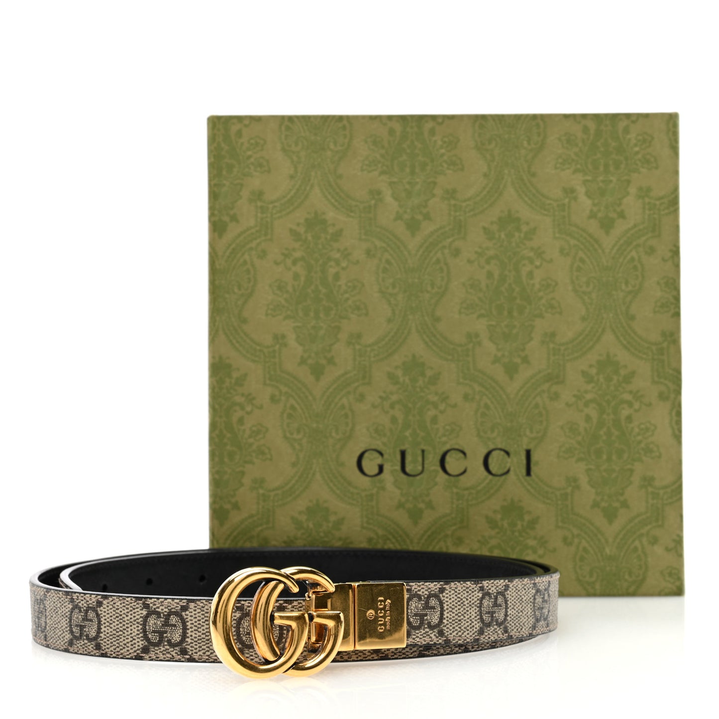Calfskin GG Supreme Monogram Double G Reversible 20mm Belt 90 36 Beige New 90/36 Beige Ebony Black