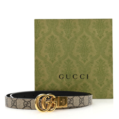 Gucci Calfskin GG Supreme Monogram Double G Reversible 20mm Belt 90 36 Beige New 90/36 Beige Ebony Black 6 of 6