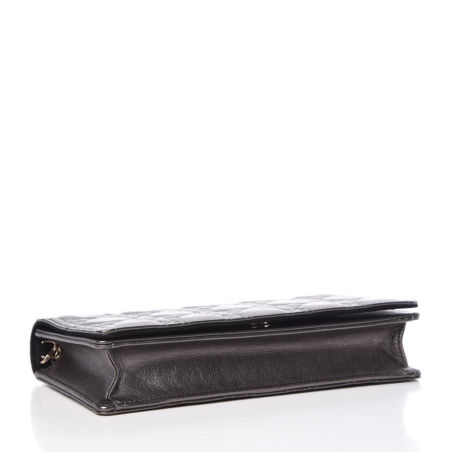 Metallic Calfskin Cannage Lady Dior Convertible Clutch Gunmetal
