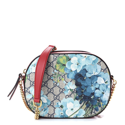 Gucci GG Supreme Monogram Blooms Mini Chain Shoulder Bag Beige Blue Navy Hibiscus Red 1 of 9