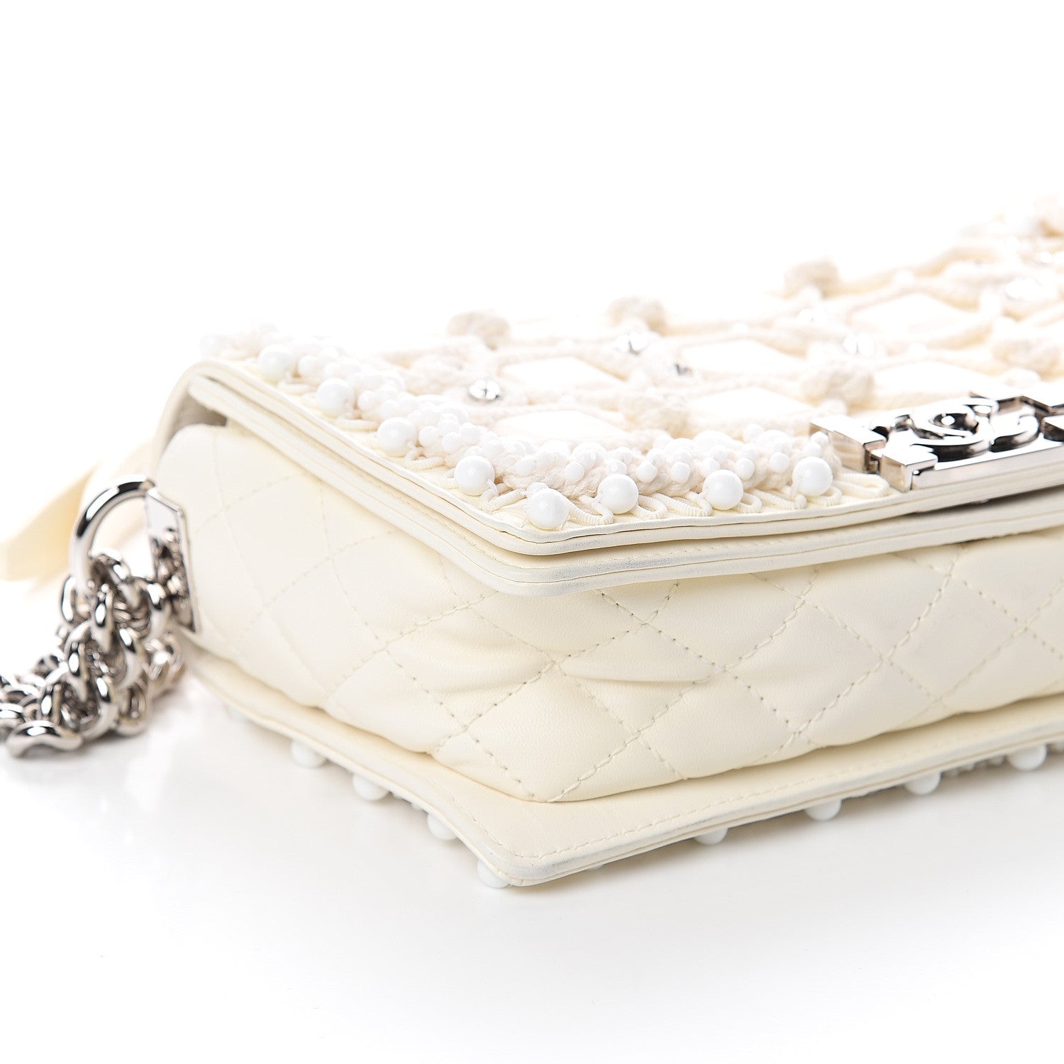 Chanel Lambskin Crystal Beads Embellished Medium Boy Flap White 8 of 9