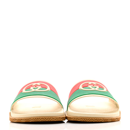 Gucci Rubber Web Womens Interlocking G Slide Sandals 36 Mystic White Green Red 2 of 9