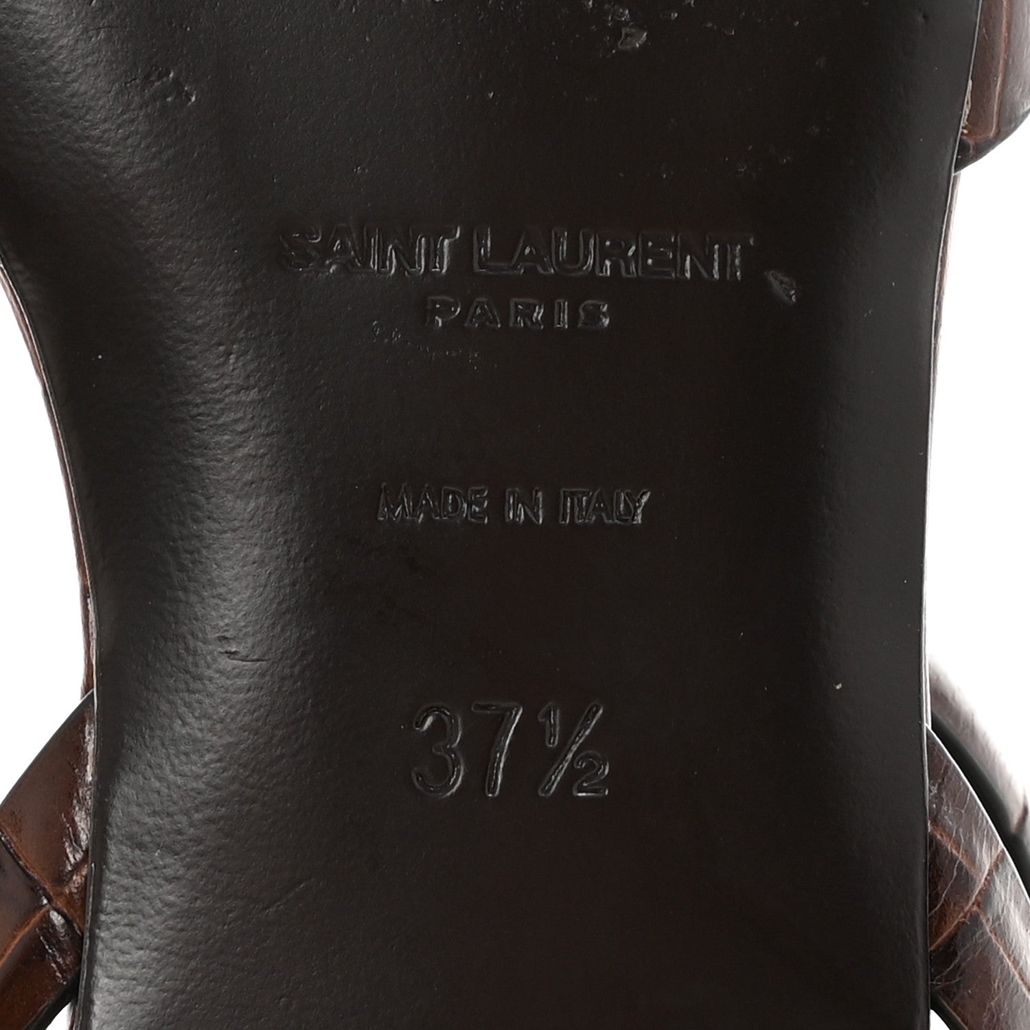 Saint Laurent Calfskin Crocodile Embossed Tribute 05 Ankle Strap Sandals 37.5 Moro 6 of 8