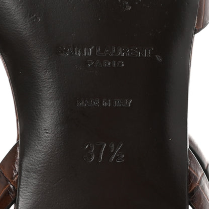 Saint Laurent Calfskin Crocodile Embossed Tribute 05 Ankle Strap Sandals 37.5 Moro 6 of 8