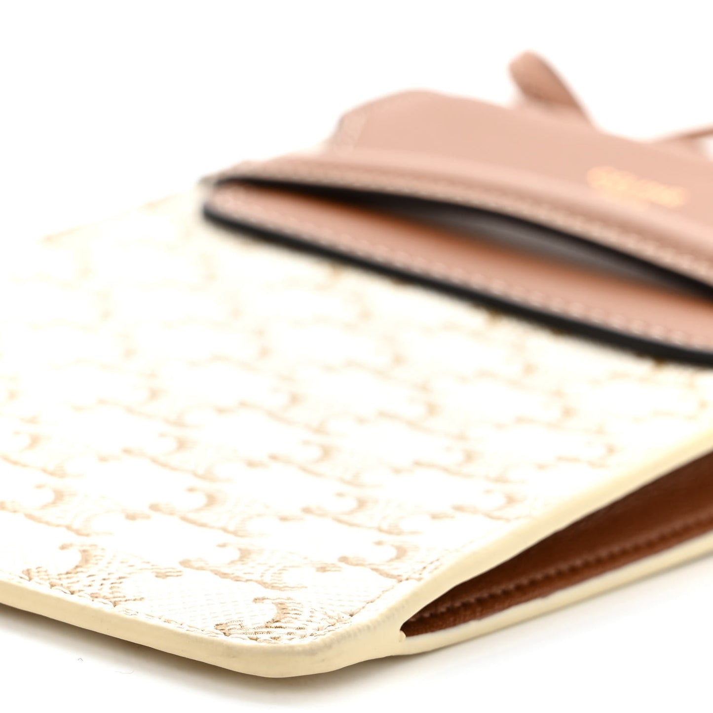 Triomphe Canvas Lambskin Phone Pouch With Flap White Tan