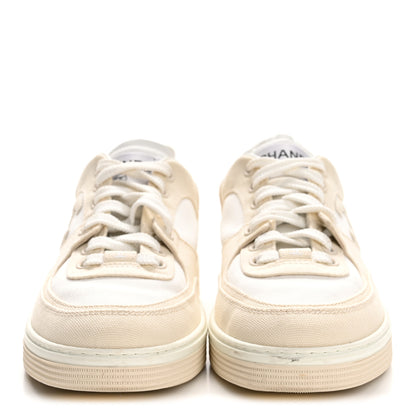 Chanel Cotton Sneakers 38.5 Beige White 7 of 27