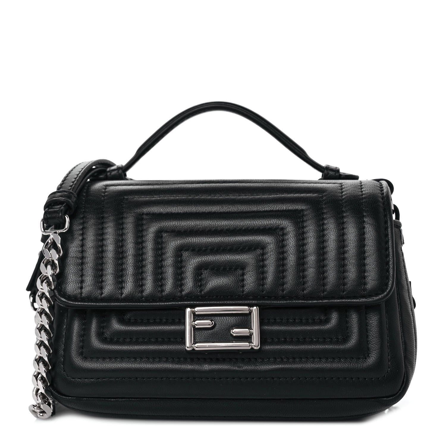 Fendi Shiny Nappa Trapuntata Micro Double Baguette Black 1 of 10