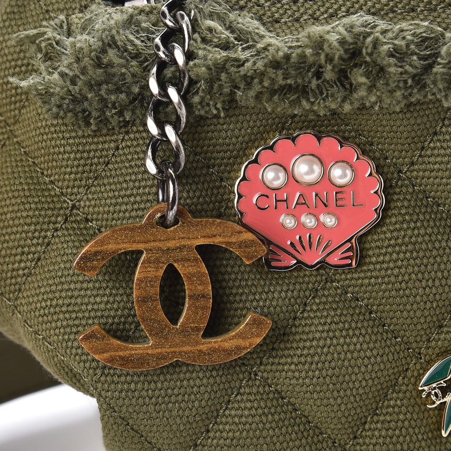 Canvas Lambskin Quilted Coco Cuba Charms Waist Bag Khaki