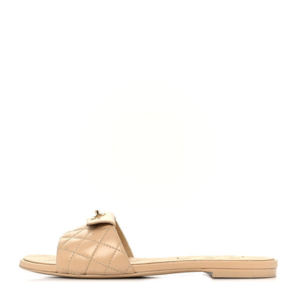 Chanel Lambskin Quilted CC Turnlock Sandals 40 Beige 1 of 9