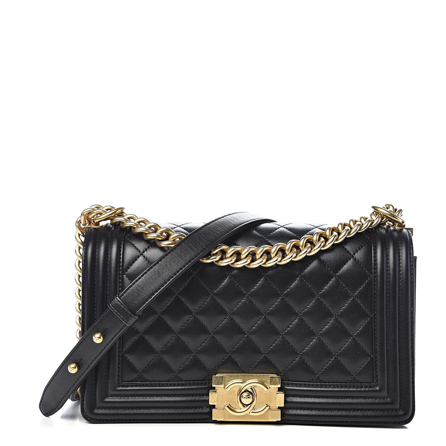 Lambskin Quilted Medium Boy Flap Black