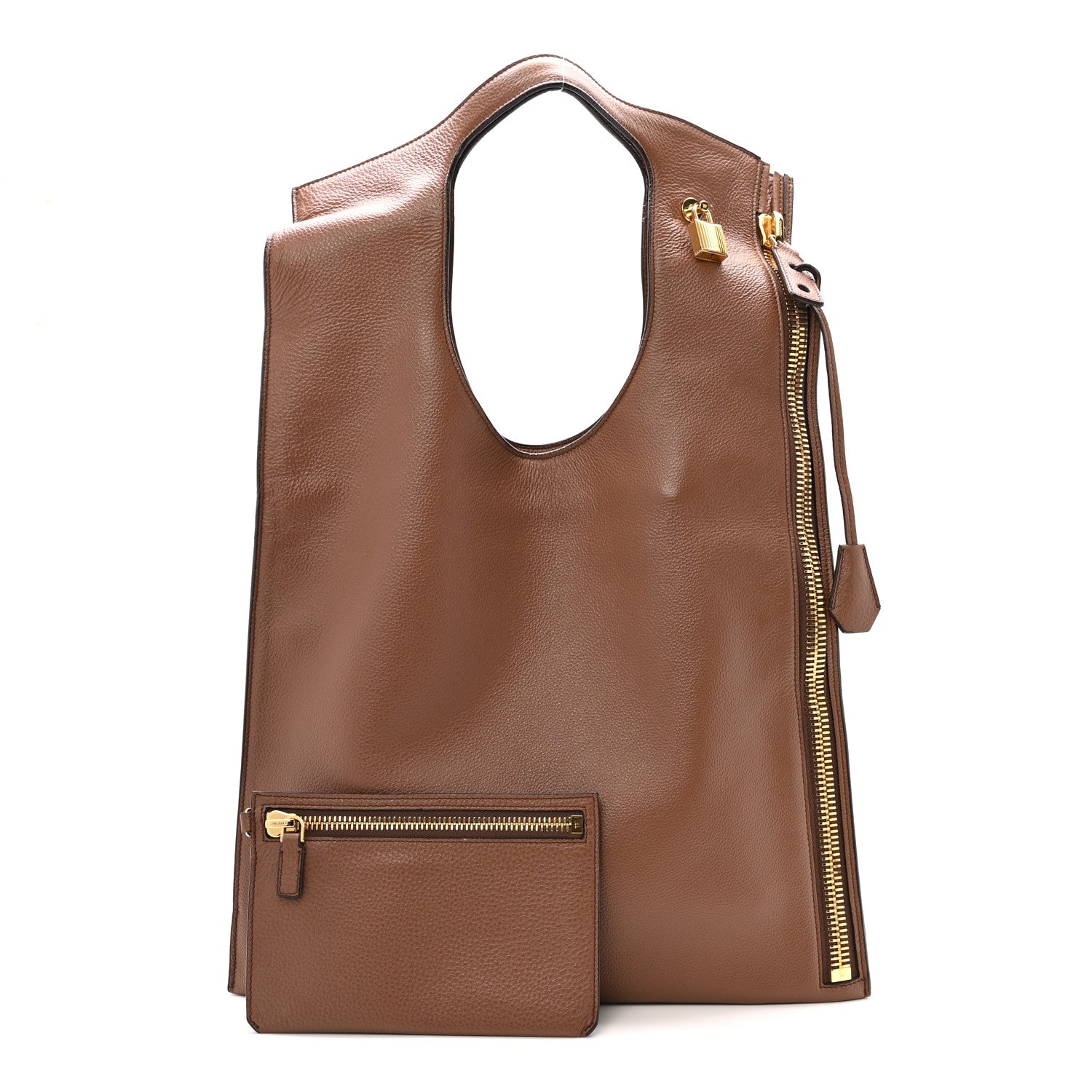Tom Ford Ramskin Large Alix Padlock Zip Shoulder Bag Brown 1839831