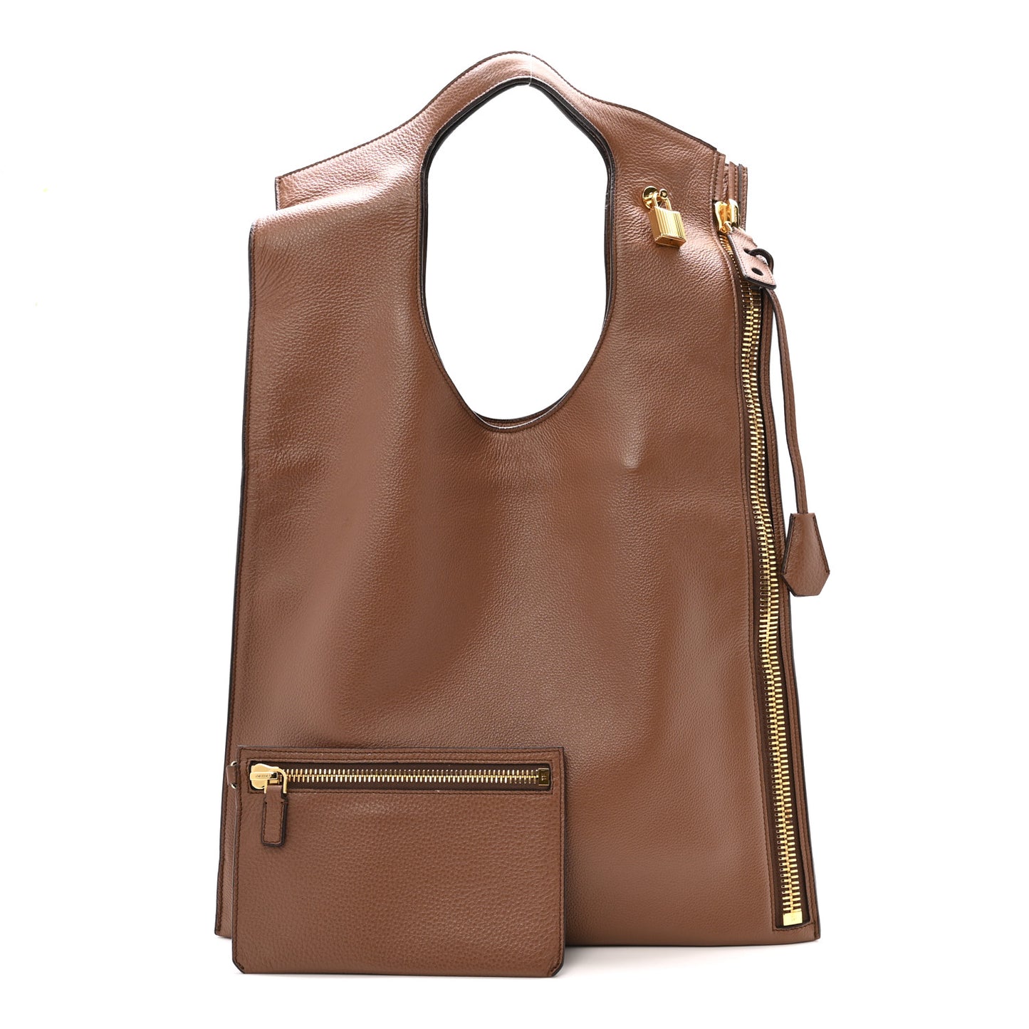 Ramskin Large Alix Padlock Zip Shoulder Bag Brown