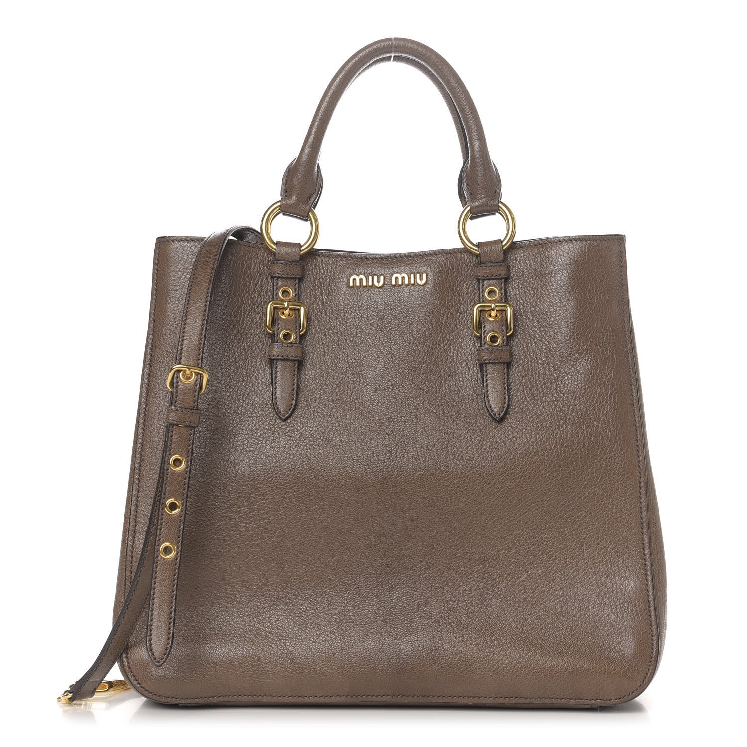Miu Miu Goatskin Madras Top Handle Tote Argilla 1 of 11