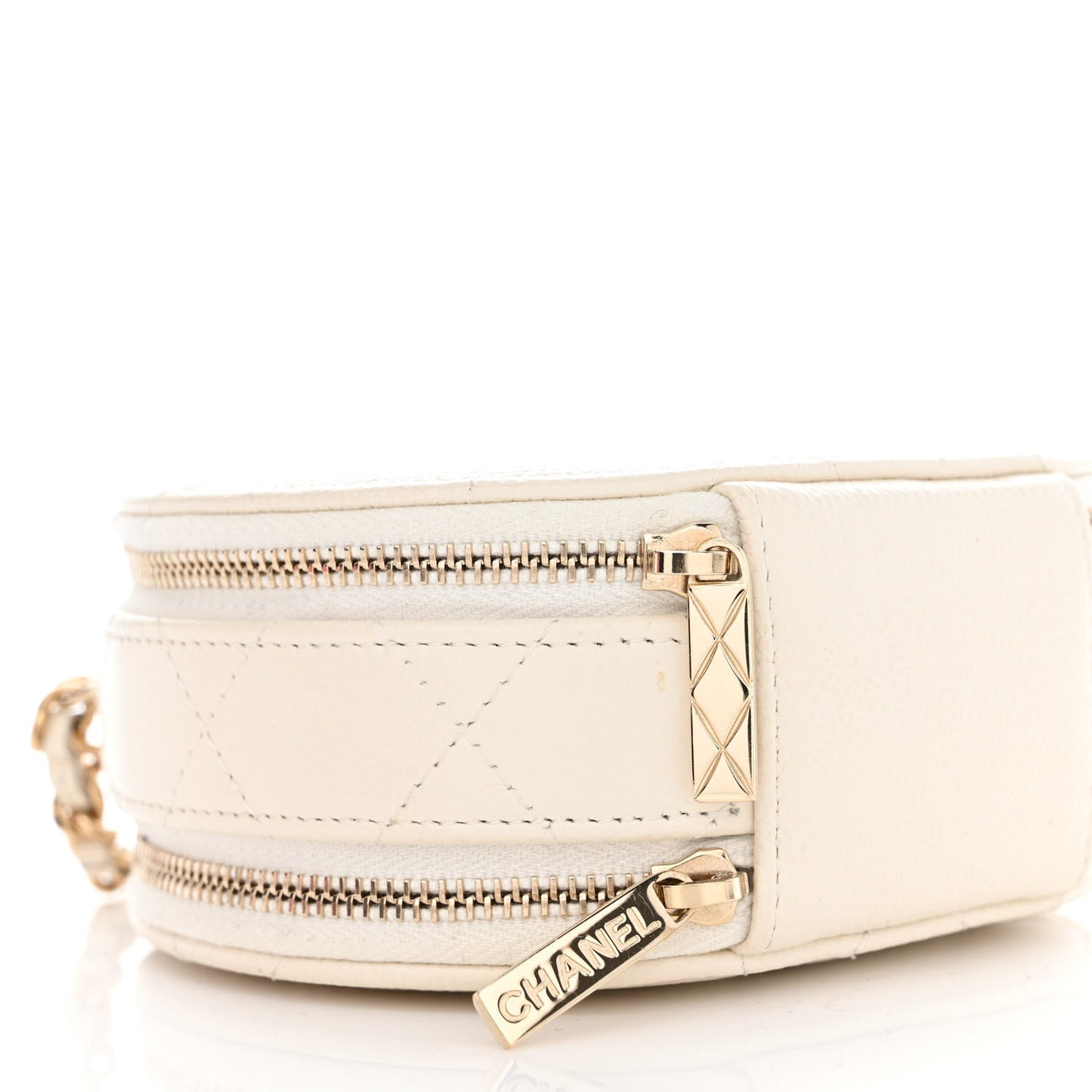 Caviar Quilted Round Handle With Care Vanity With Chain White