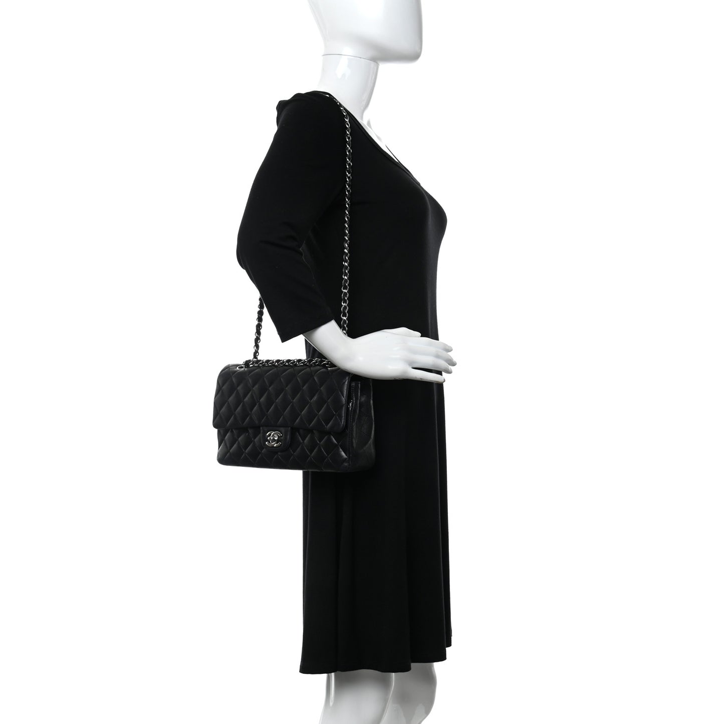 Lambskin Quilted Medium Double Flap Black