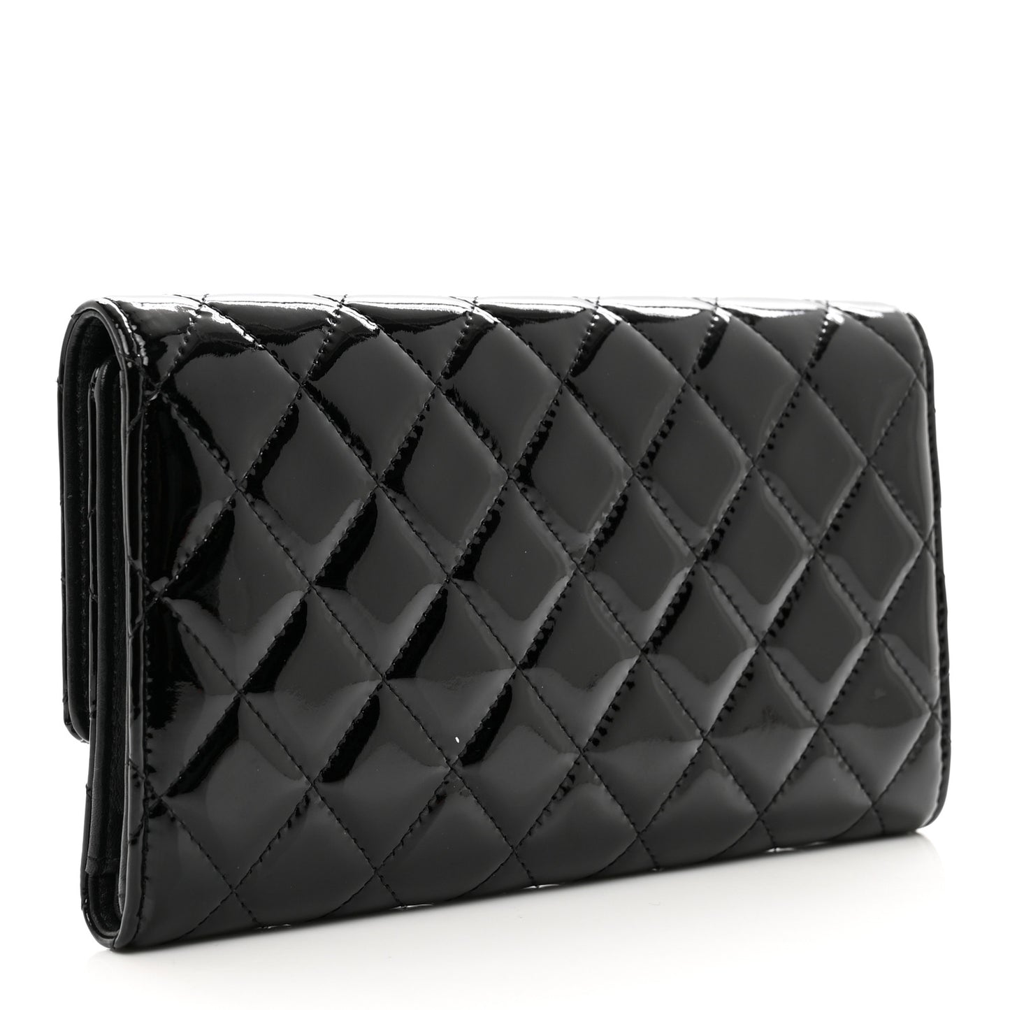 Patent Quilted Large Flap Wallet Black