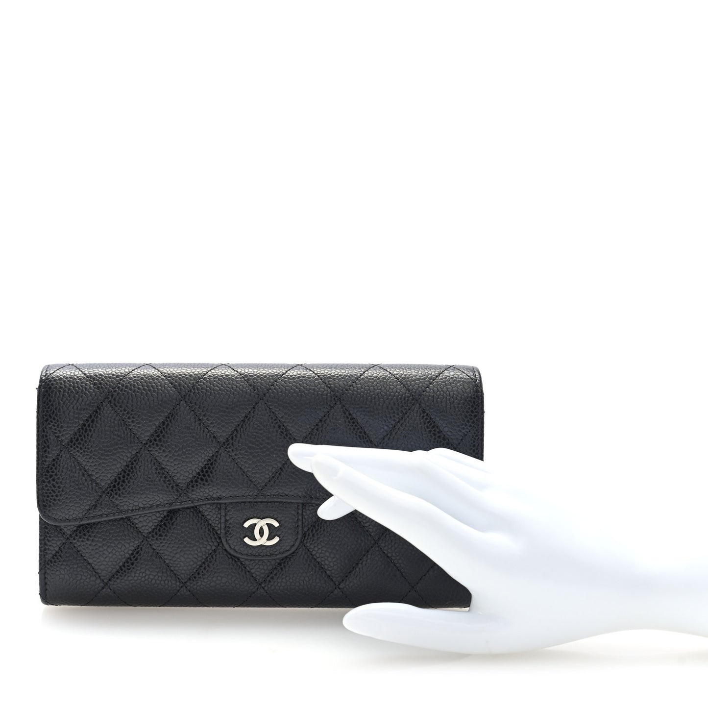 Caviar Quilted Large Gusset Flap Wallet Black