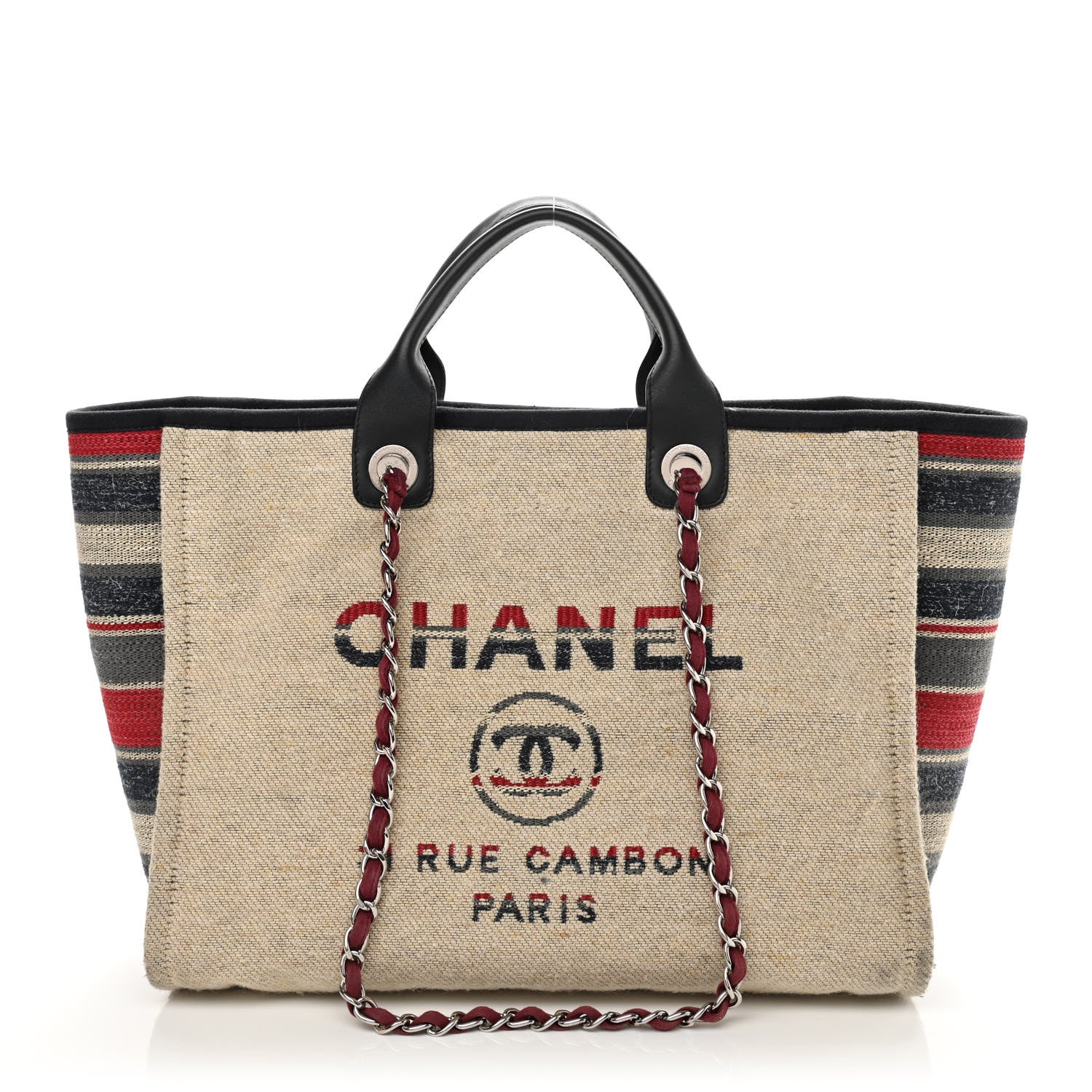 Chanel Striped Canvas Medium Deauville Tote Beige 1 of 14