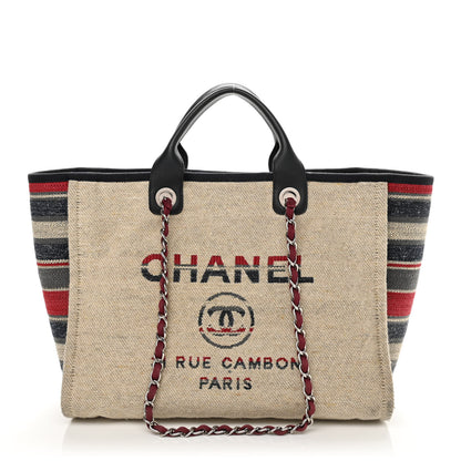 Chanel Striped Canvas Medium Deauville Tote Beige 1 of 14