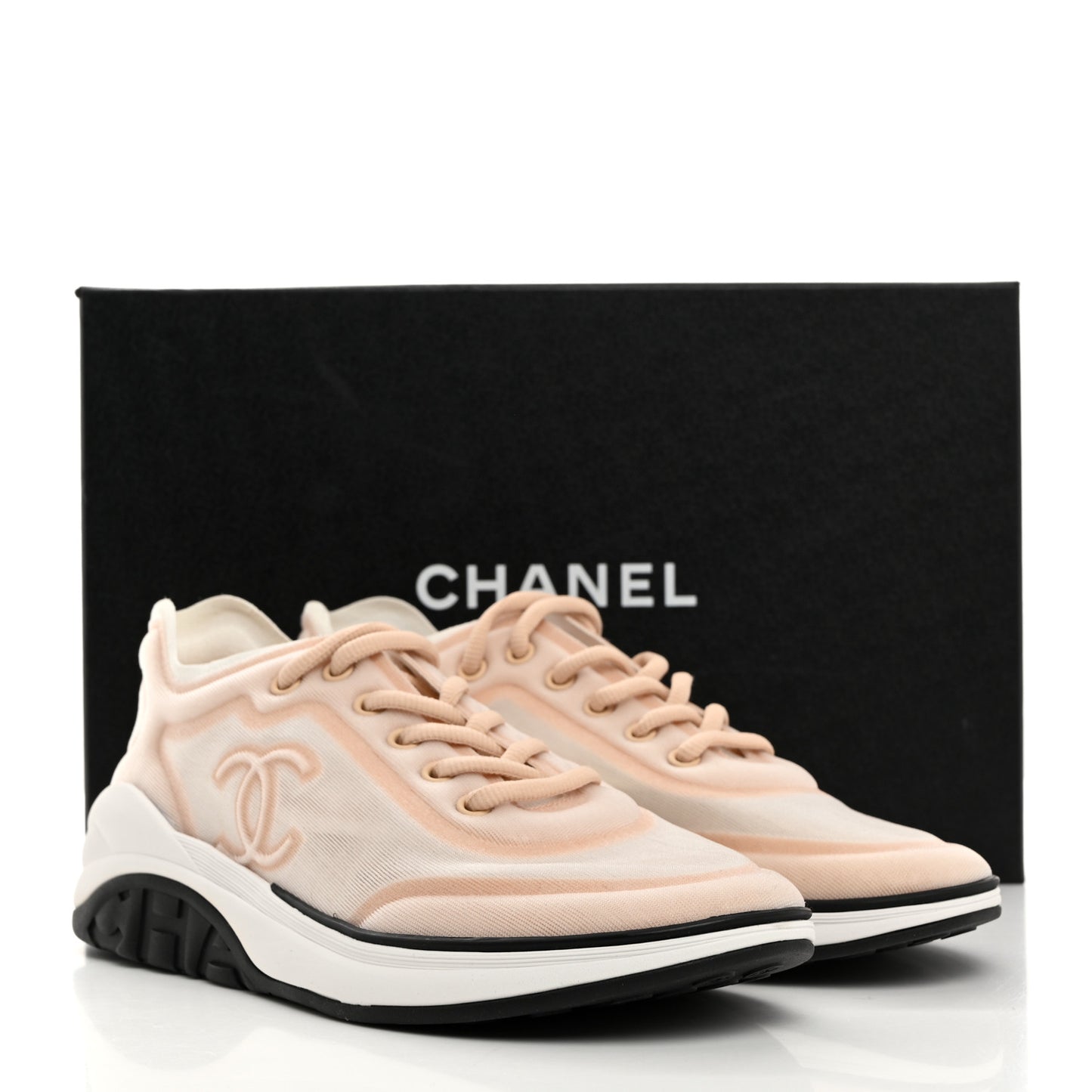 Calfskin Mesh Lyrca Womens Logo Sneakers 39.5 Beige White