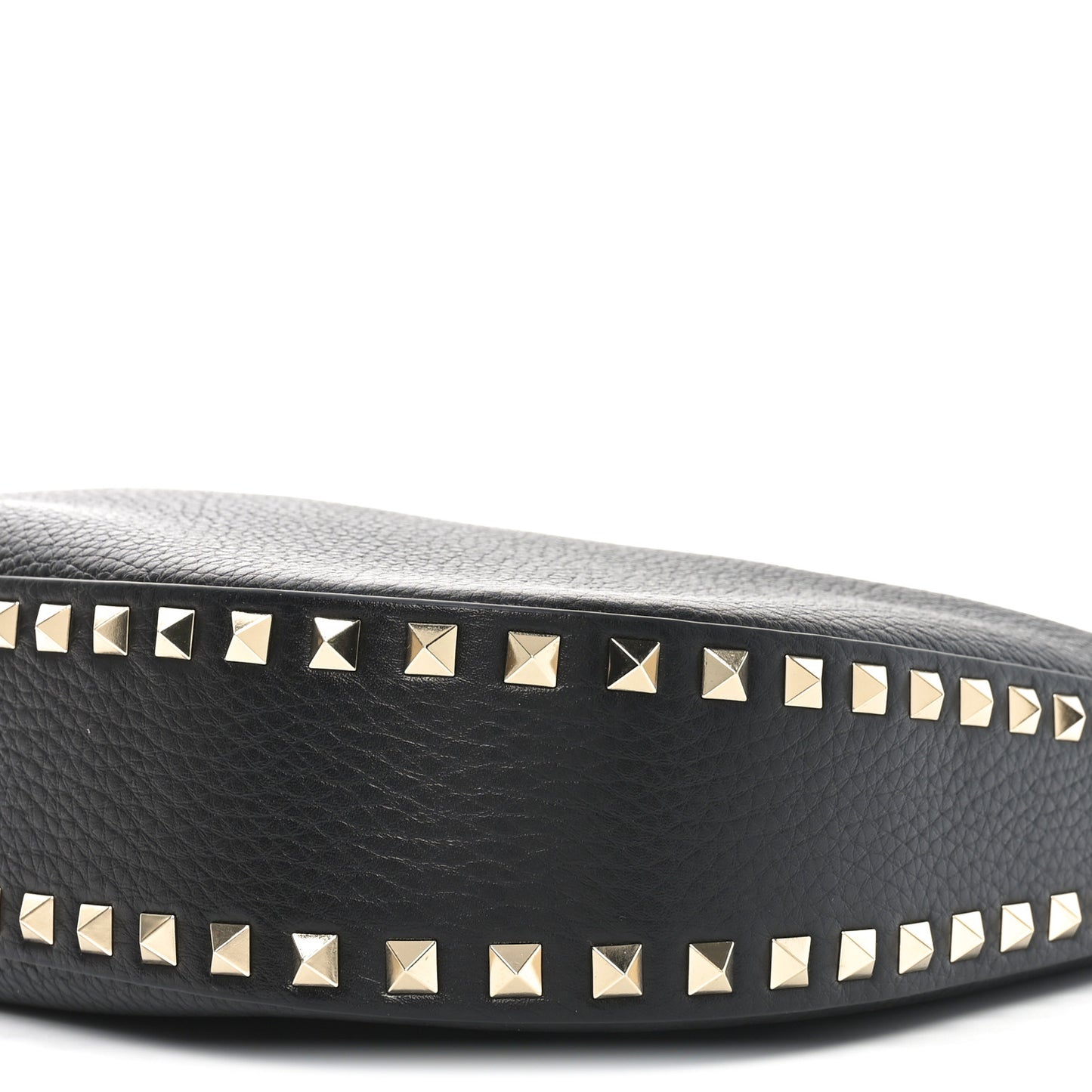 Grained Calfskin Rockstud Hobo Bag Black