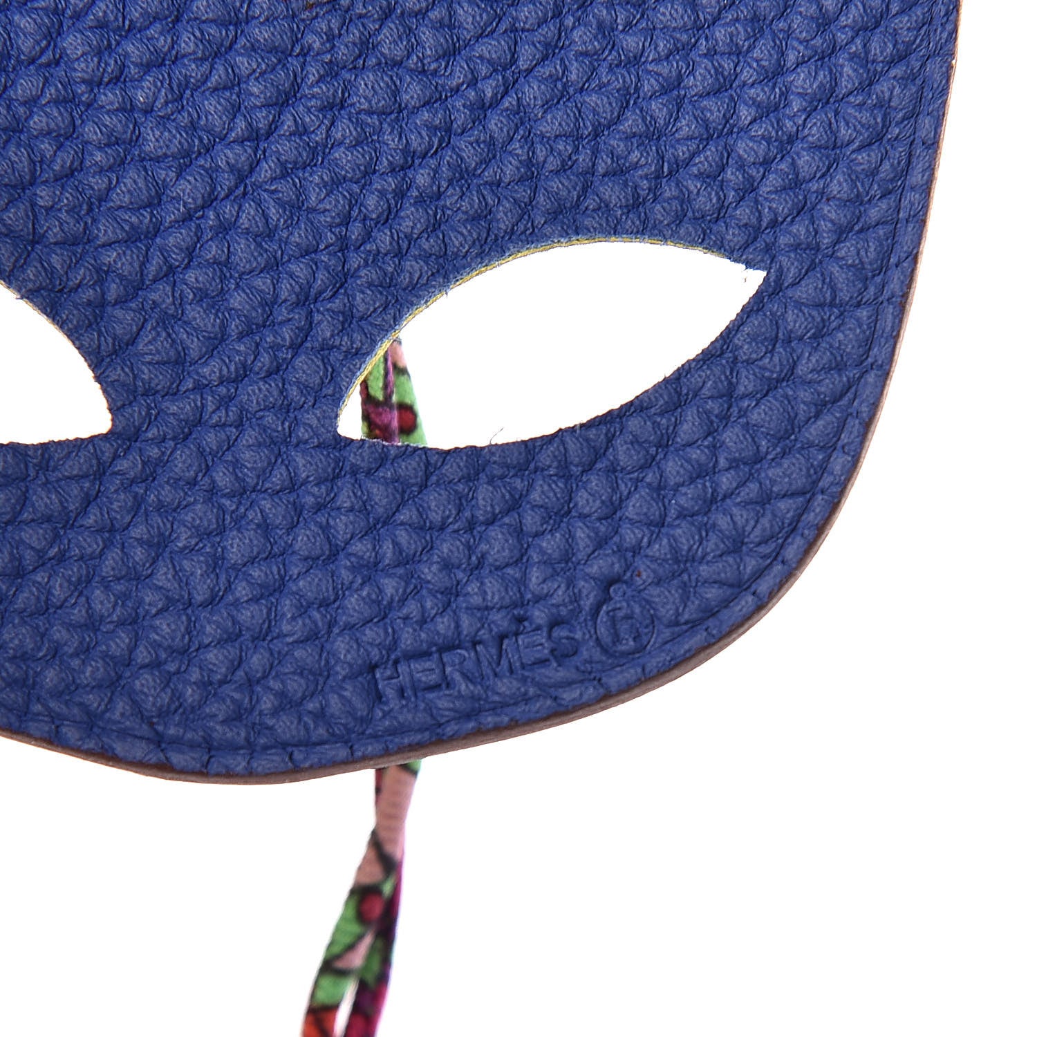 Hermes Togo Epsom Petit H Mask Bag Charm Bleu Electrique Lime 3 of 4